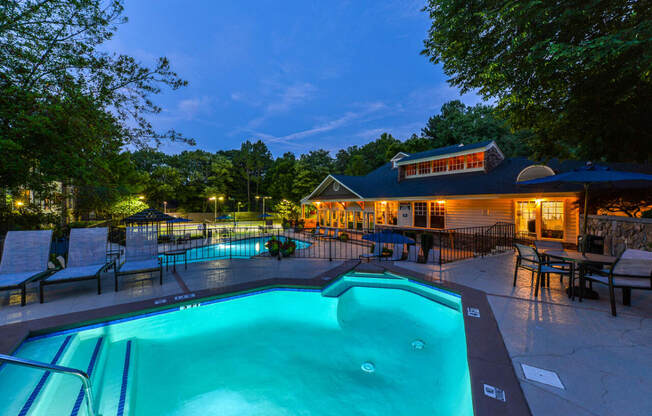 Pool View In Night Sky at Rosemont Vinings Ridge, Georgia, 30339