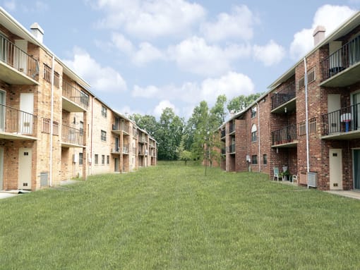 Exterior courtyard at Liberty Gardens Apartments, Baltimore