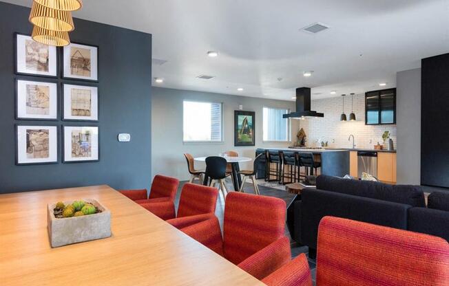 Resident clubhouse seating at Cook Street Apartments, Portland