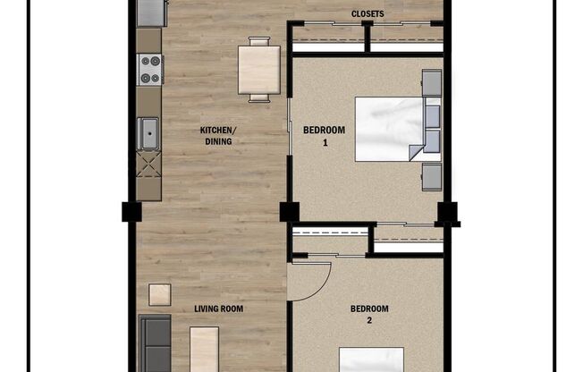 2 beds, 1 bath, 1,159 sqft, $1,650, Unit 107