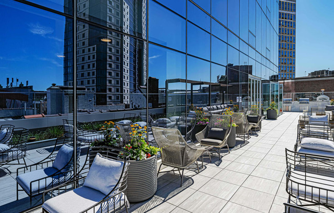 3thirty3 new rochelle ny apartment high rise photo of outdoor seating area overlooking skyline views