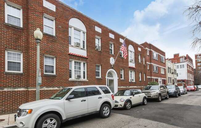 exterior of brick apartments at 1818 riggs place washington dc