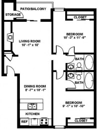 2 beds, 2 baths, 950 sqft, $1,849