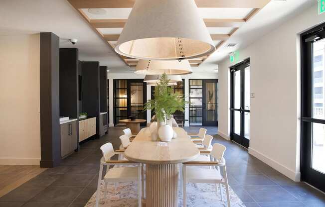 Sophisticated working area with countertop wired with plugs for easy charging at Novel Cary