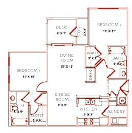 2 beds, 2 baths, 997 sqft, $1,545