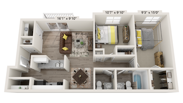 2 beds, 1.5 baths, 999 sqft, $1,580