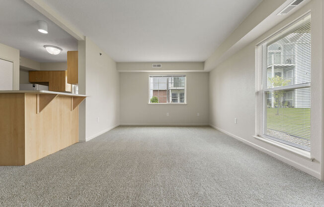 enlarged living room with extra window at Hunters Pond Apartment Homes, Champaign, IL