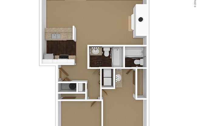 Two Bedroom Two Bath: Beds - 2: Baths - 2: SqFt Range - 980 to 980