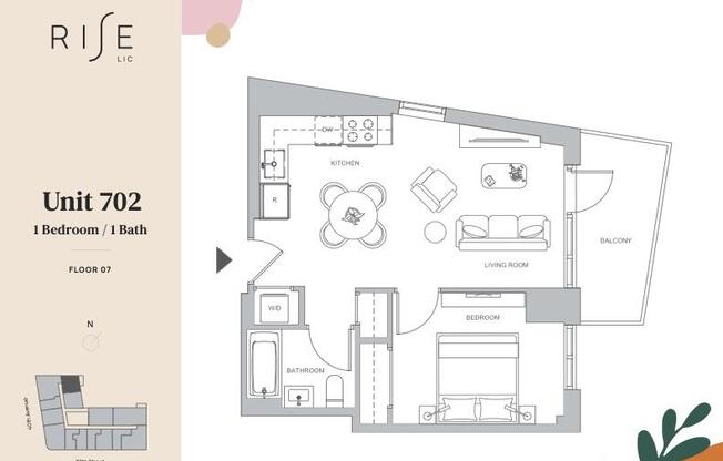 1 bed, 1 bath, $3,800, Unit 702