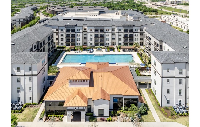 aerial view of Berkshire Spring Creek apartments with a swimming pool