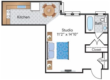 Studio, 1 bath, 470 sqft, $1,849