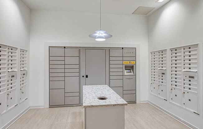 Mail room at Helix Apartments in Chesapeake Va