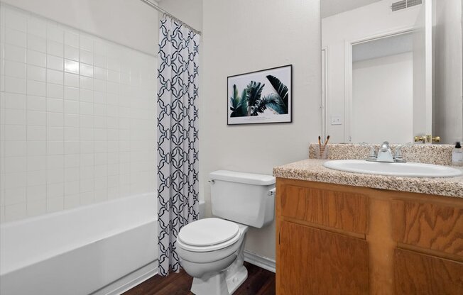 a bathroom with a sink toilet and bath tub