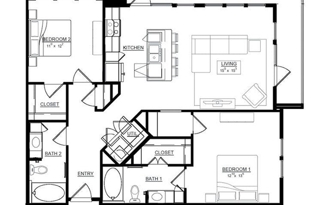 2 beds, 2 baths, 1,110 sqft, $2,425