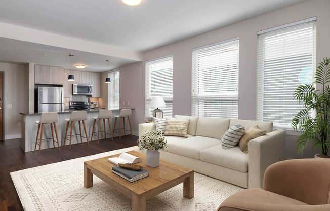 Living Area and Kitchen with Hard Surface Flooring