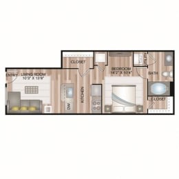 Studio, 1 bath, 581 sqft, $895