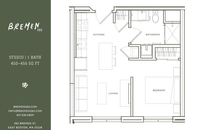 Studio, 1 bath, 450 sqft, $2,704, Unit 309