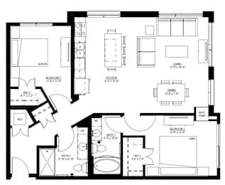 2 beds, 2 baths, 1,096 sqft, $1,750