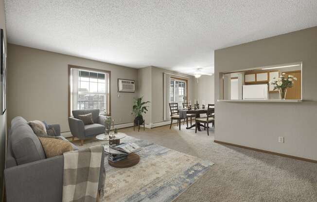 Evans Meadows Apartments in Elk River, MN Living room, Dining Room, and Window Nook