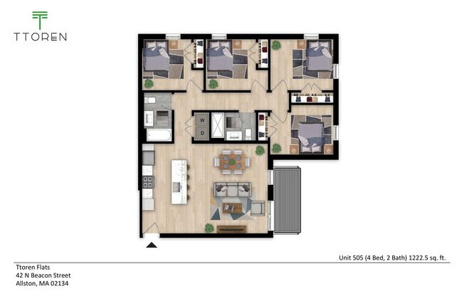 4 beds, 2 baths, 1,222 sqft, $5,400, Unit 505