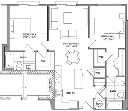 2 beds, 2 baths, 1,036 sqft, $3,427, Unit 201
