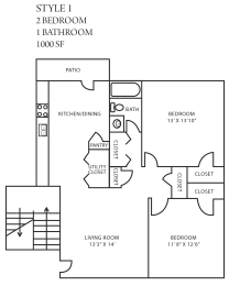 2 beds, 1 bath, 1,000 sqft, $1,233