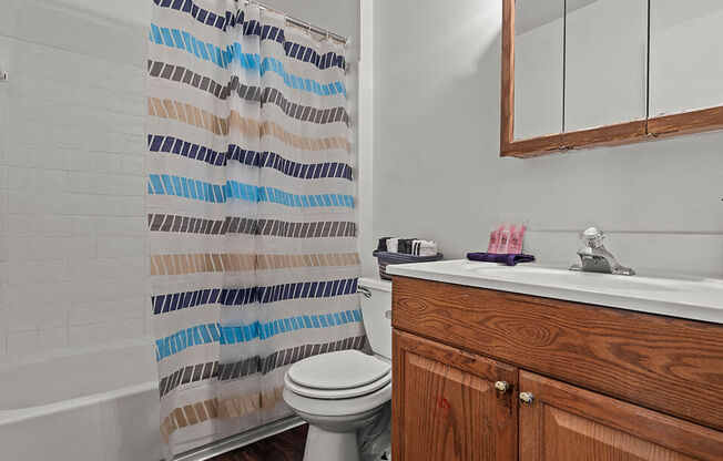 a bathroom with a shower and a sink and a toilet