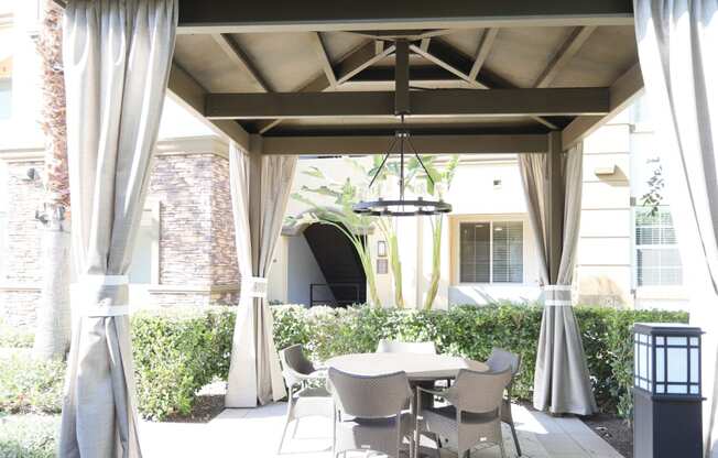 outdoor pavilion with stylish seating at Capriana at Chino Hills, Chino Hills, CA