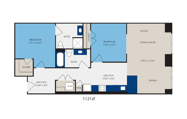 2 beds, 2 baths, 930 sqft, $1,608, Unit S202