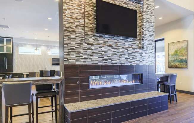 Tv with fireplace at Level 25 at Durango by Picerne, Las Vegas