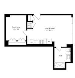 1 bed, 1 bath, 593 sqft, $2,411