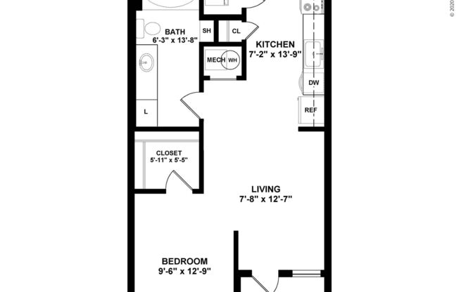 Studio, 1 bath, 472 sqft, $1,249