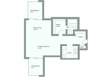 Studio, 1 bath, 496 sqft, $1,480