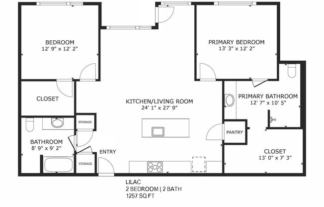 2 beds, 2 baths, 1,257 sqft, $1,729, Unit 403