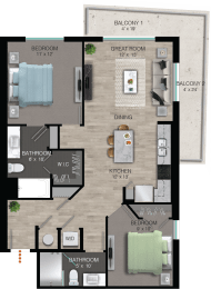 2 beds, 2 baths, 1,055 sqft, $2,947