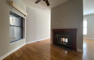 Open living space with fire place