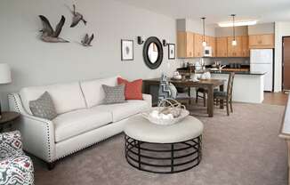 Living Room With Kitchen at The Grainwood Senior Apartments, Prior Lake Minnesota