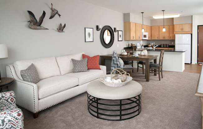 Living Room With Kitchen at The Grainwood Senior Apartments, Prior Lake Minnesota