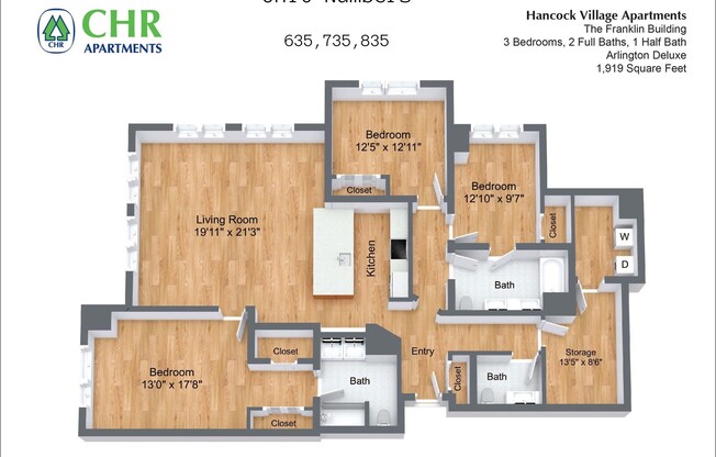 3 beds, 2.5 baths, 1,919 sqft, $8,130, Unit 635