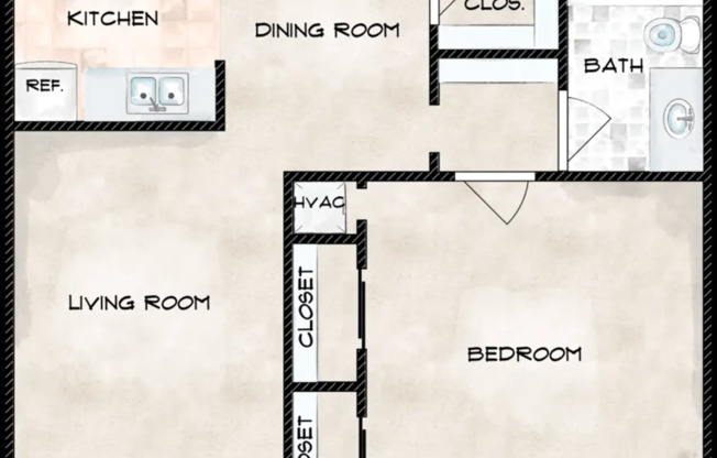 1 bed, 1 bath, 714 sqft, $1,015, Unit 111 Up