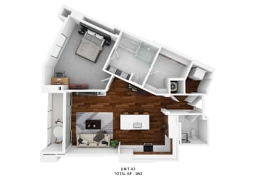 1 bed, 1.5 baths, 953 sqft, $2,435