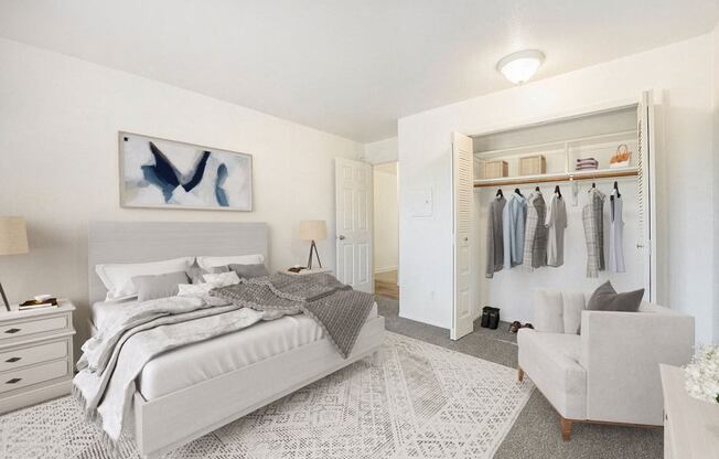 a large bedroom with a spacious closet at Hampton Lakes Apartments, Michigan, 49534