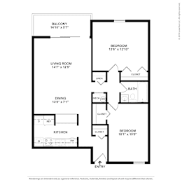 2 beds, 1 bath, 968 sqft, $1,335