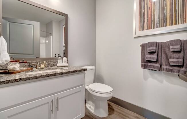 Beautiful White Cabinetry in Bathroom at Latitude at South Portland Apartment, Maine, 04106