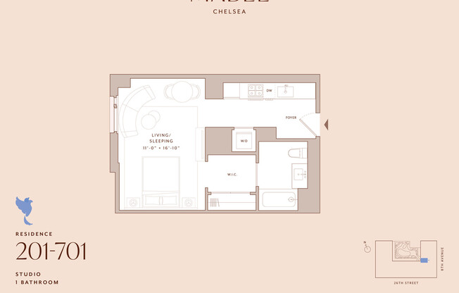 Studio, 1 bath, $4,620, Unit 601