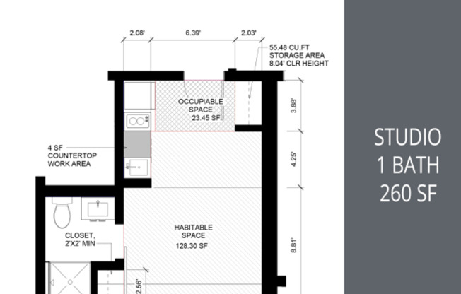 Studio, 1 bath, 260 sqft, $890, Unit 301 MFTE