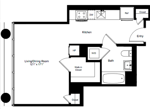 Studio, 1 bath, 483 sqft, $4,340, Unit 07J