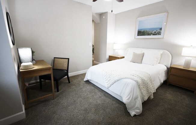 Carpeted Bedroom at The Terminal Tower Residences Apartments, Ohio, 44113