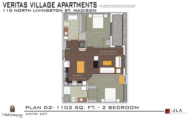 2 beds, 2 baths, 1,102 sqft, $2,849, Unit 237