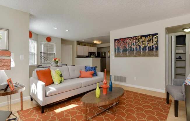 Ironwood at the Ranch Apartments Living room with couch and coffee table